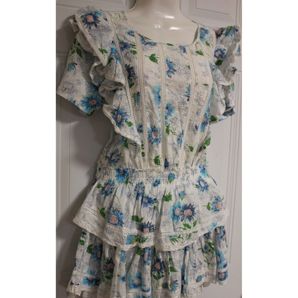 LoveShackFancy Floral Ruffle Cottage Smocked Tiered Mini Dress SZ Medium Twee - Picture 6 of 16